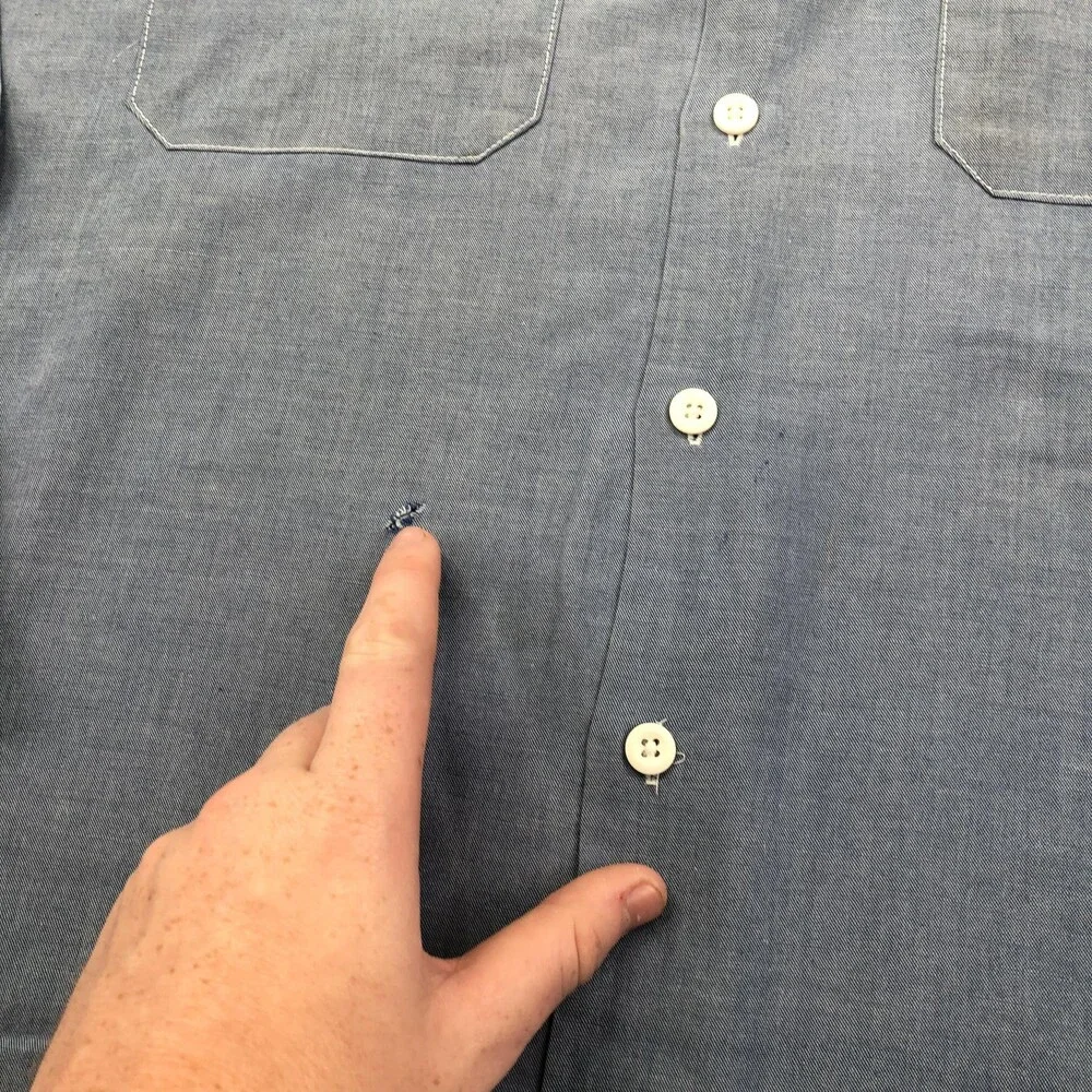 Vintage Dickies Shirt Mens XL Blue Long Sleeve Chambray Button Workwear Pockets